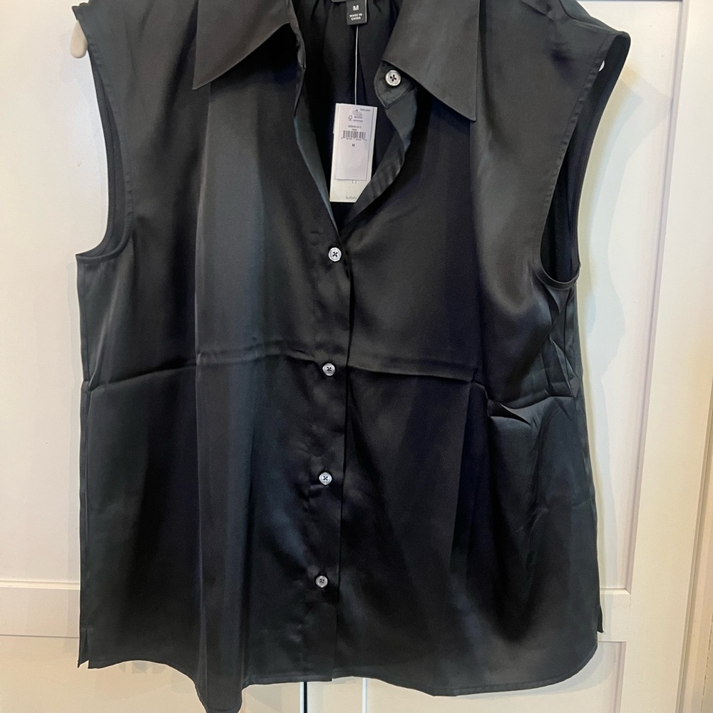 Banana Republic Black Boxy Button Down Shirt with Notched Collar